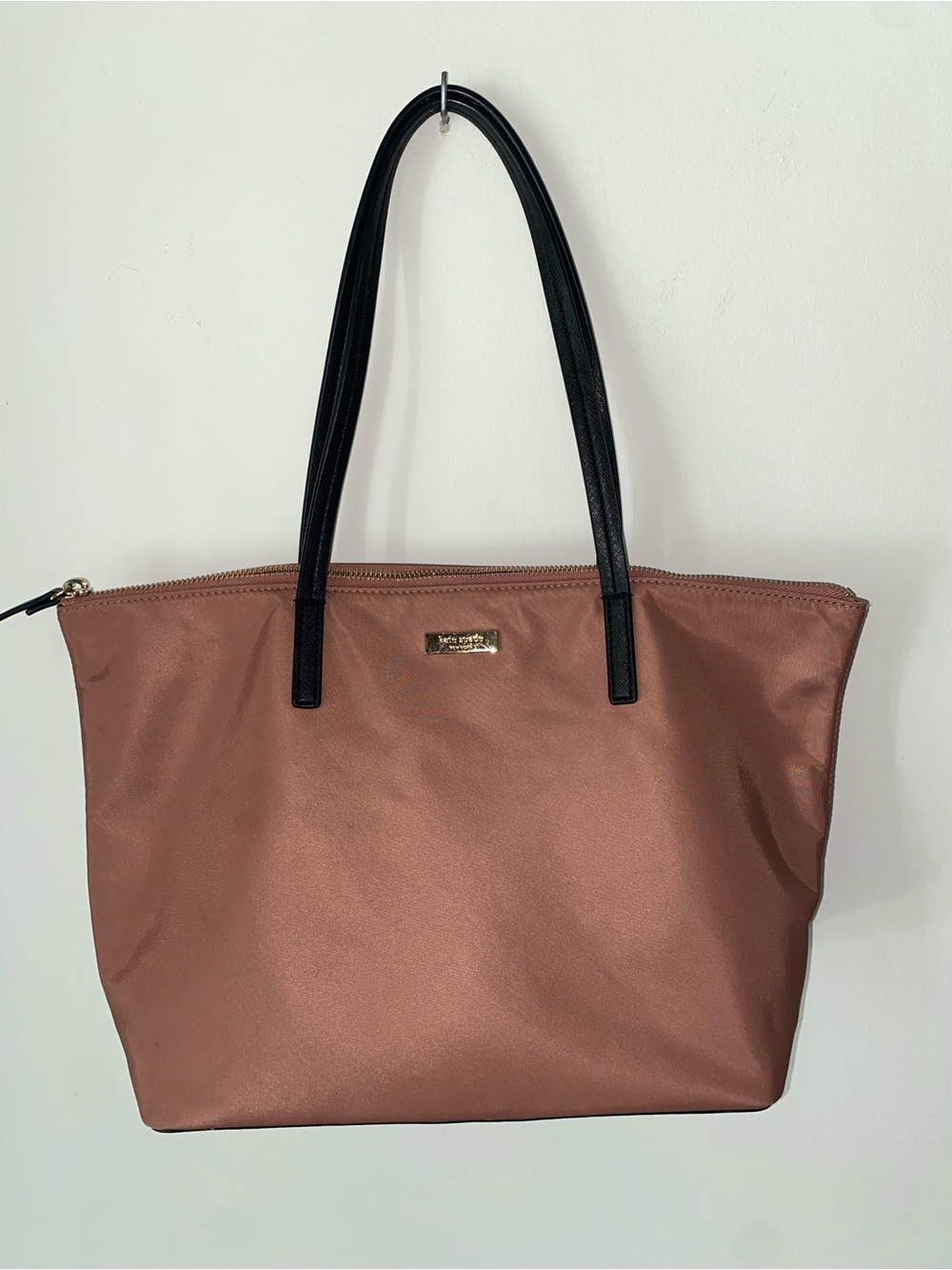 kate spade Muted Coral Nylon Tote Bag with Black Handles
